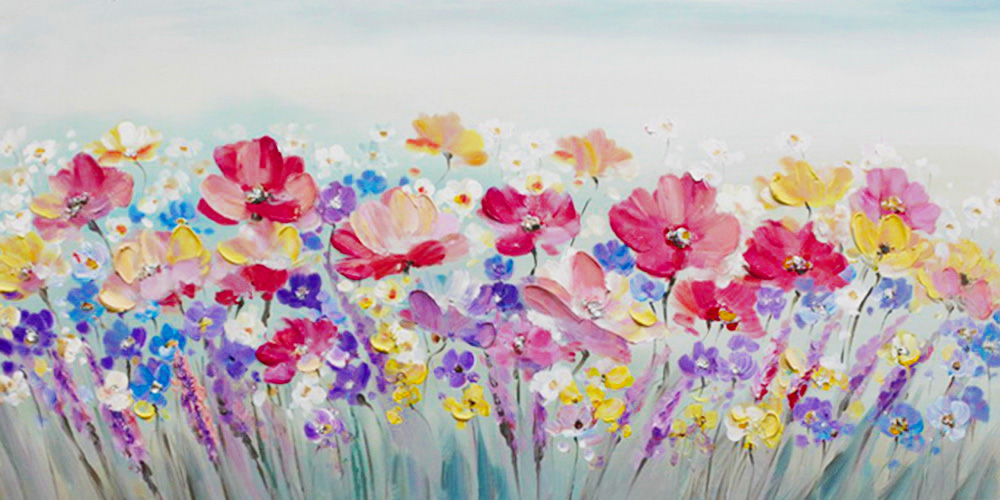 HA121 Wall décor art oil on canvas floral poppies colourful